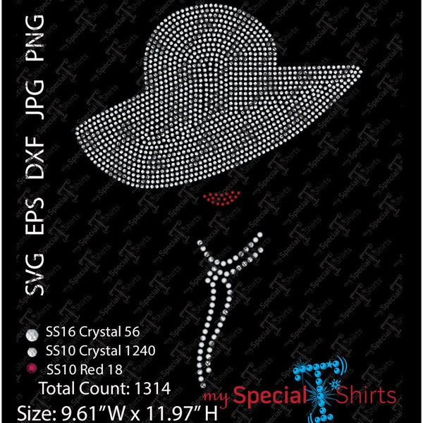 Lady in a Large hat, SVG Instant Download Rhinestone Fashion Queen Design Digital Download (.svg, dxf .eps) Rhinestone Transfer