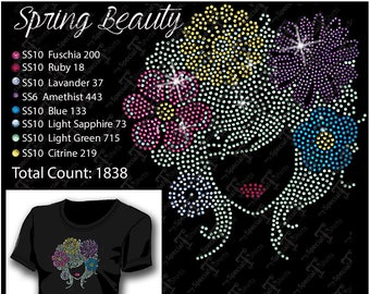 Spring Beauty Flowers in Hair SVG Instant Download Rhinestone Design, Digital Download Rhinestone Transfer cut file