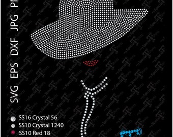 Lady in a Large hat, SVG Instant Download Rhinestone Fashion Queen Design Digital Download (.svg, dxf .eps) Rhinestone Transfer