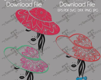 Lady in Mandala hat bundle  SVG Instant Download Vinyl Design Digital File (.svg, dxf .eps. pdf) HTV Transfer cut file