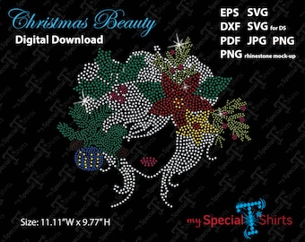 Christmas Beauty SVG Instant Download Rhinestone Design Digital files (svg dxf eps png) Rhinestone Transfer cut file