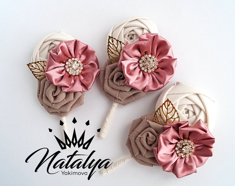 mauve ivory Cotton Bouquet powdery Brooch Bouquet gold Unique Wedding Bridal Bouquet pearl Fabric Bouquet Vintage Rustic Bouquet