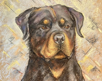 Original Art Painting - Rottweiler Portrait - Pastel - In Stock - Size 400 x 300 mm - Wildlife - Dog Love - Painting