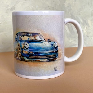 Bedruckte Porzellan-Kaffeetasse, 911, Carrera, RS, 964, BJ 1992, Oldtimer, Coupe, Retro, Aquarelldruck von Waldemar Popp, Geschenkidee