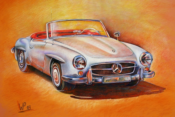 Originalgemalde Mercedes Benz 190 Sl Bj 1955 Etsy