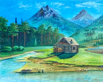 Original painting Altai Mountains, in oil on canvas, in stock, Siberia, Russia. Image size 500 x 400 mm.