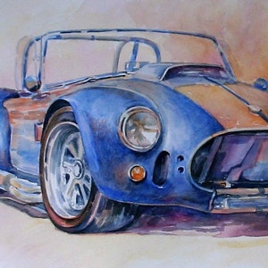 Originalgemälde AC Cobra Shelby in Aquarell,Oldtimer,Sportauto,US-Cars,Legende,Carrol Shelby. image 2