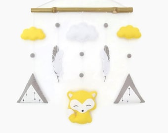 Boy or girl children's room decoration with fox, tepees, clouds and feathers