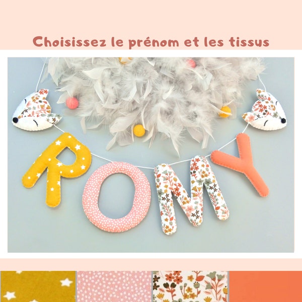 Déco chambre bébé - Cadeau naissance personnalisé - Guirlande prénom tissu liberty