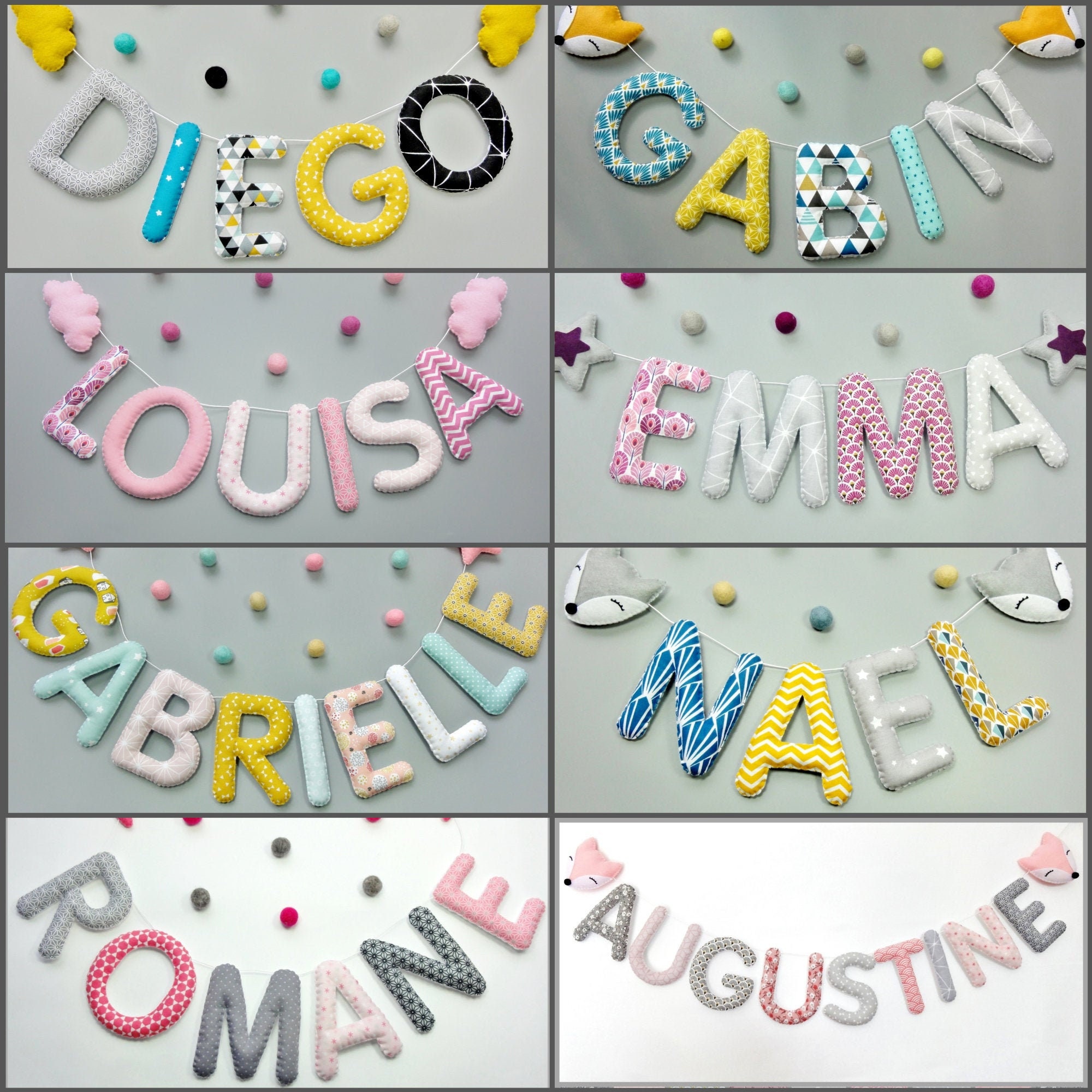 Décoration Chambre Bébé Guirlande Prénom Tissu Cadeau de Naissance Enfant