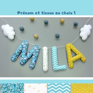 Guirnalda de nombres para decorar habitación de niña o niño con letras de tela para regalo de nacimiento de bebé personalizado