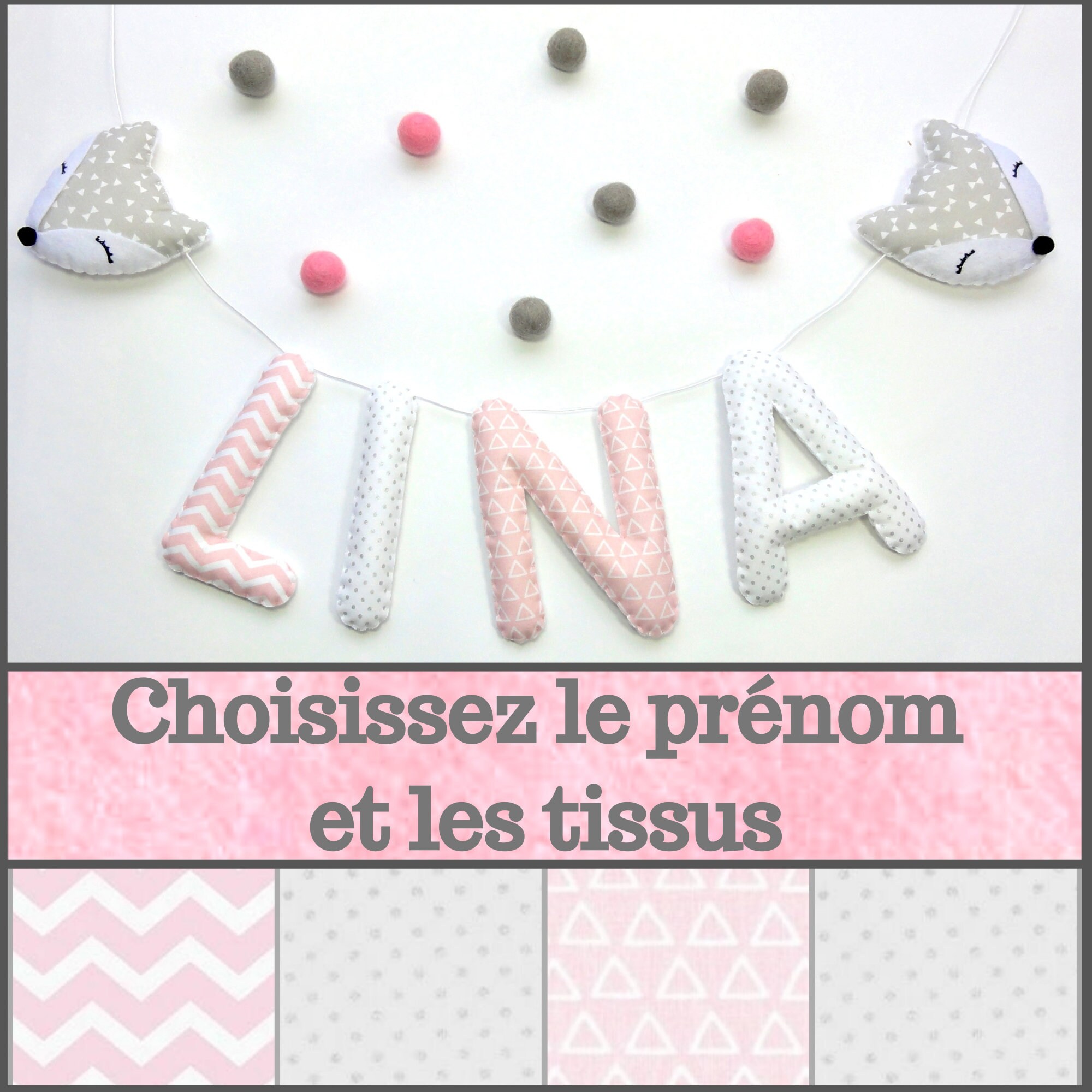 Guirlande Prénom Bébé avec Lettres Tissus Pour Chambre d'enfant, Cadeau Personnalisé