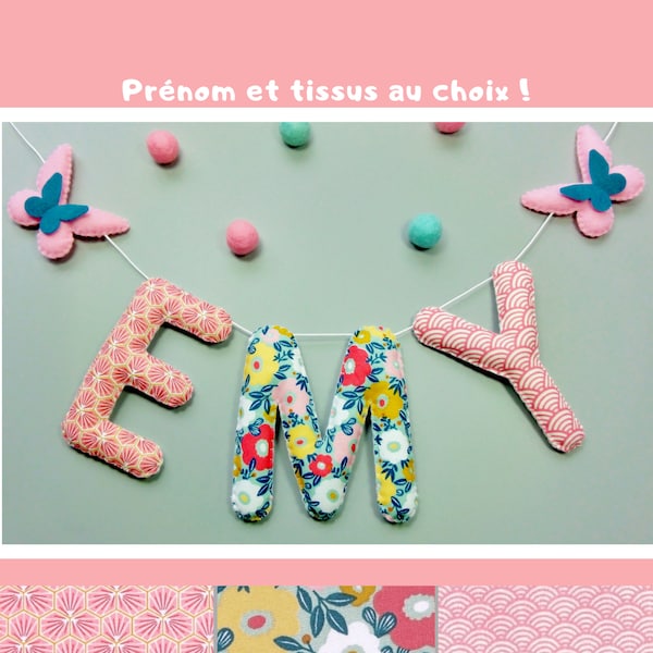 Guirlande prénom bébé avec lettres en tissu pour cadeau de naissance personnalisé enfant