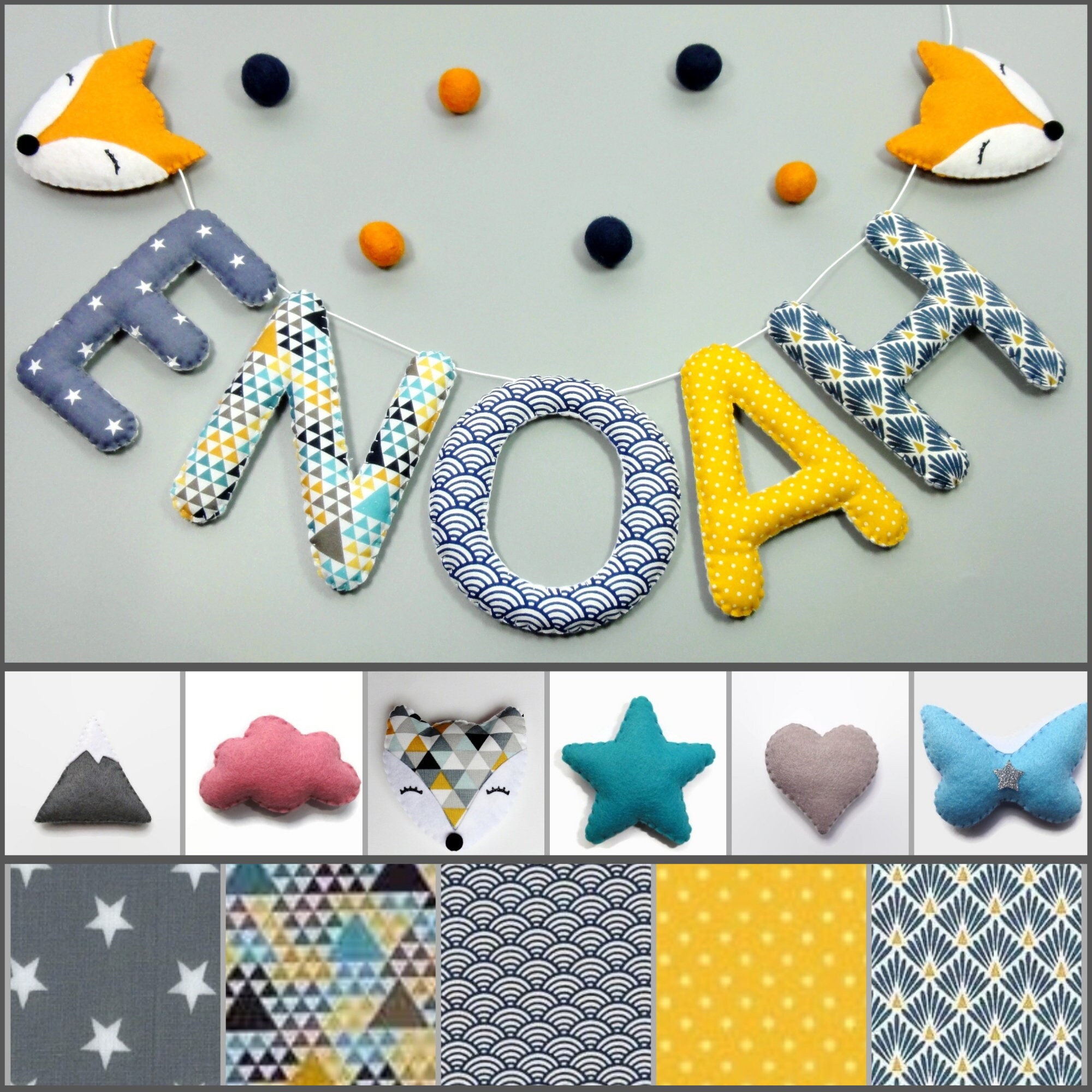 Guirlande Prénom Décorative en Tissu et Feutrine