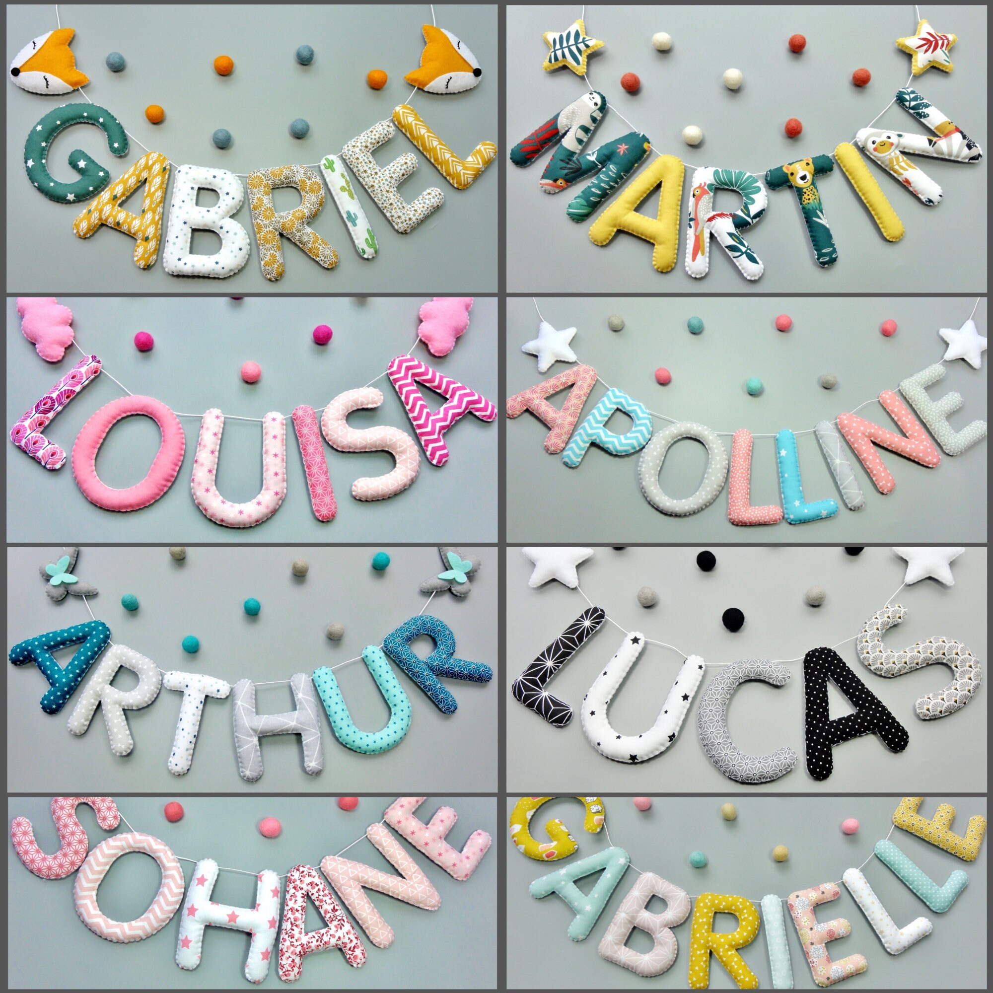 Guirlande Prénom à Personnaliser - Cadeau de Naissance Décoration Chambre Bébé