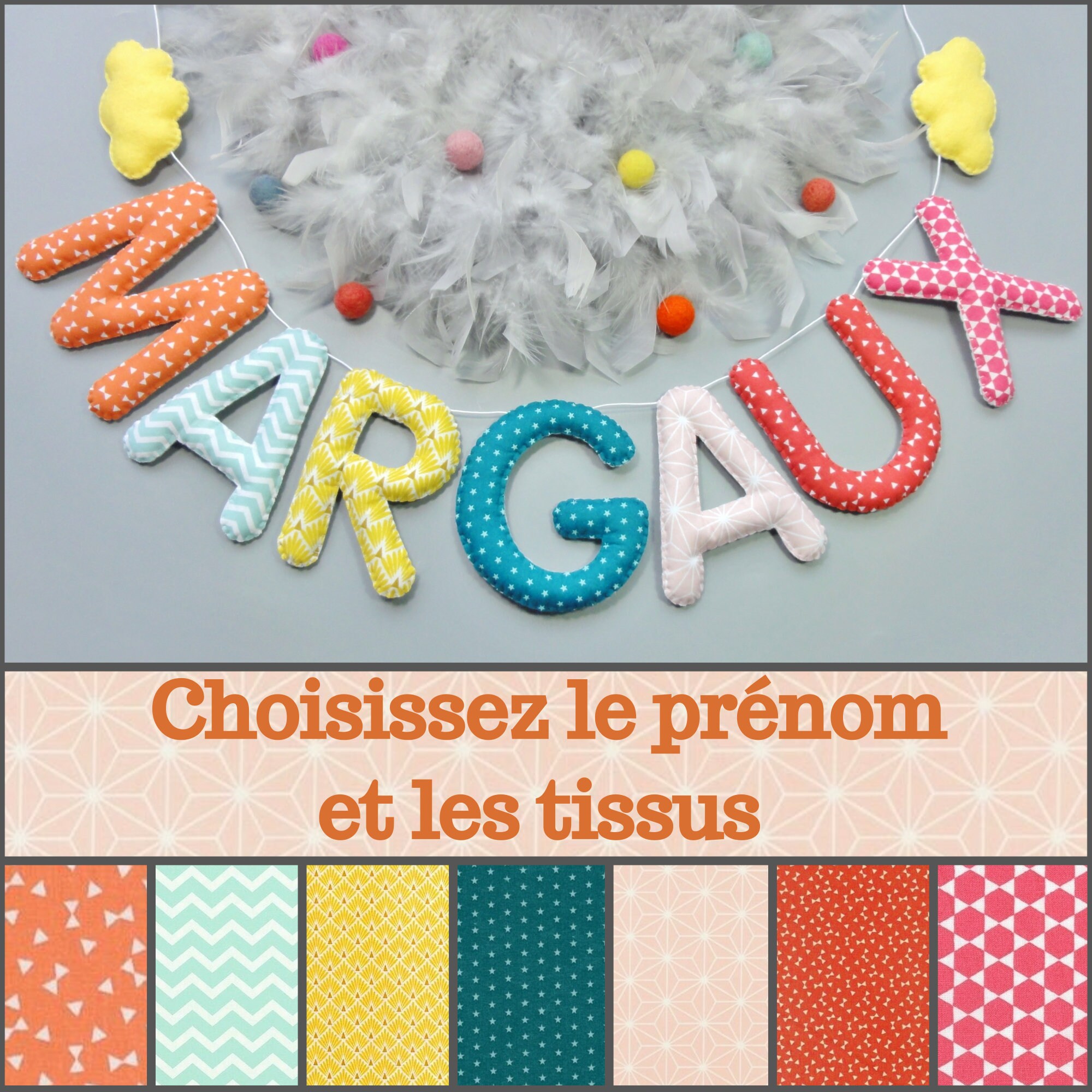 Guirlande Prénom Décorative en Tissus. Cadeau Naissance