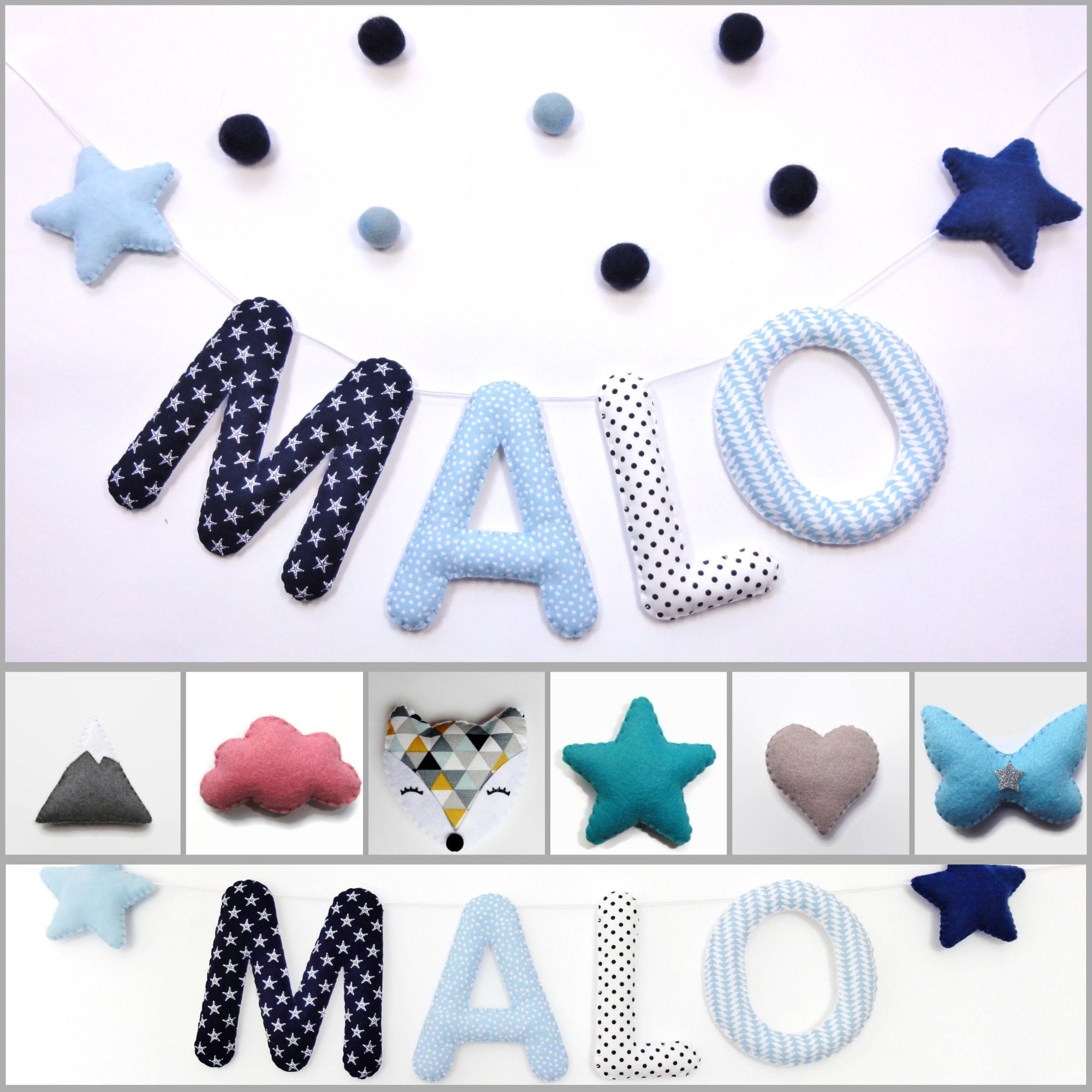 Guirlande Prénom Bébé avec Lettres en Tissu Pour Cadeau de Naissance Personnalisé Enfant