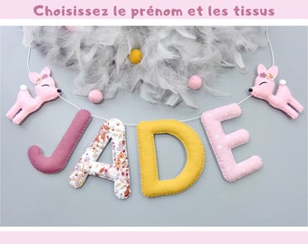 Déco chambre bébé fille - Guirlande prénom tissu - Cadeau naissance personnalisé - Décoration liberty biche