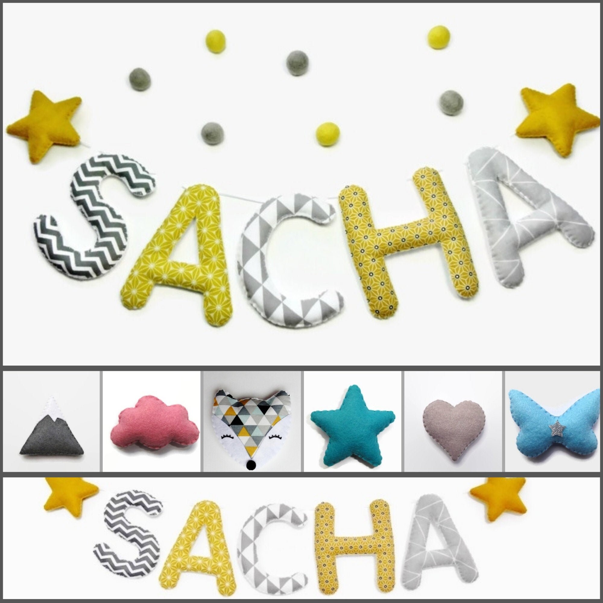 Guirlande Prénom Décoration Chambre Enfant avec Lettres Tissus Pour Cadeau Naissance Personnalisé Bé