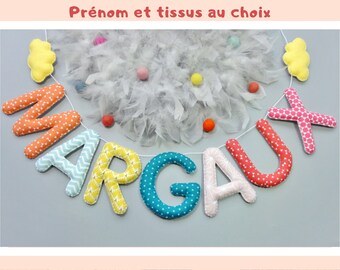 Guirlande prénom décorative en tissus. Cadeau naissance