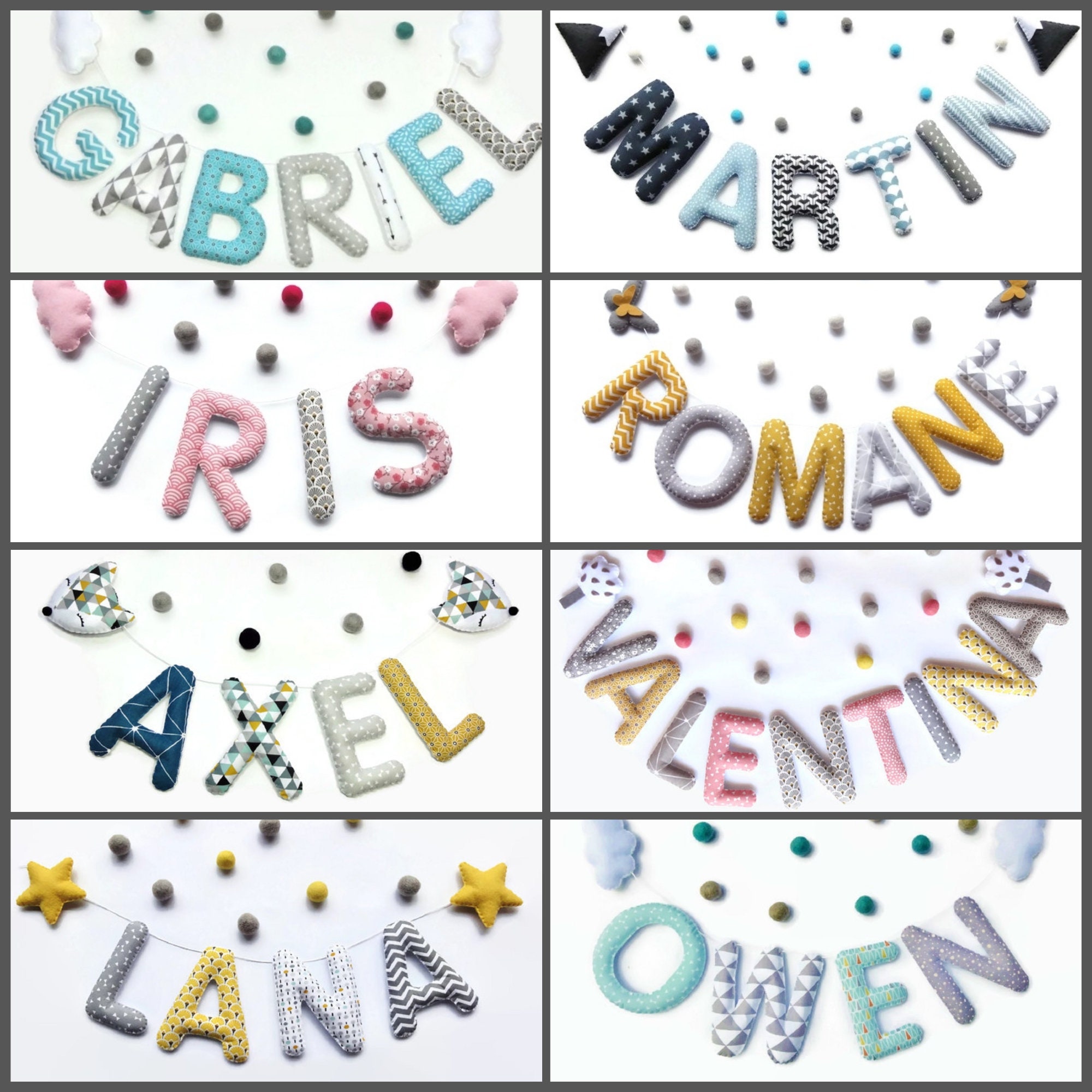 Guirlande Prénom Personnalisable Pour Cadeau Naissance. Décoration Chambre Bébé