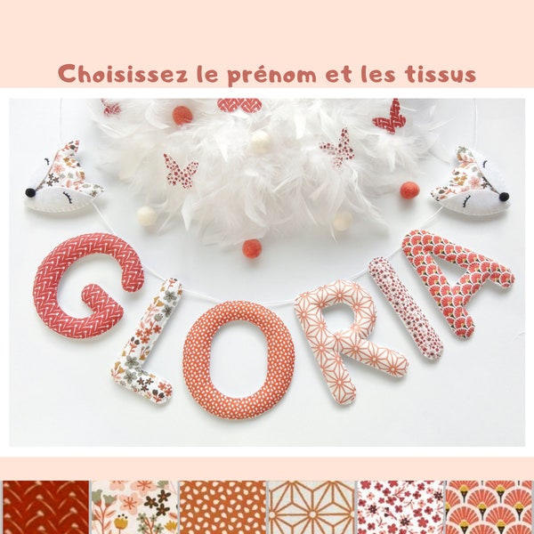 Fabric name garland - Terracotta baby room decoration - Personalized birth gift