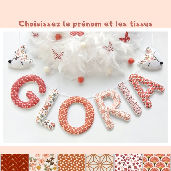 Guirlande prénom tissu - Décoration chambre bébé  terracotta - Cadeau naissance personnalisé