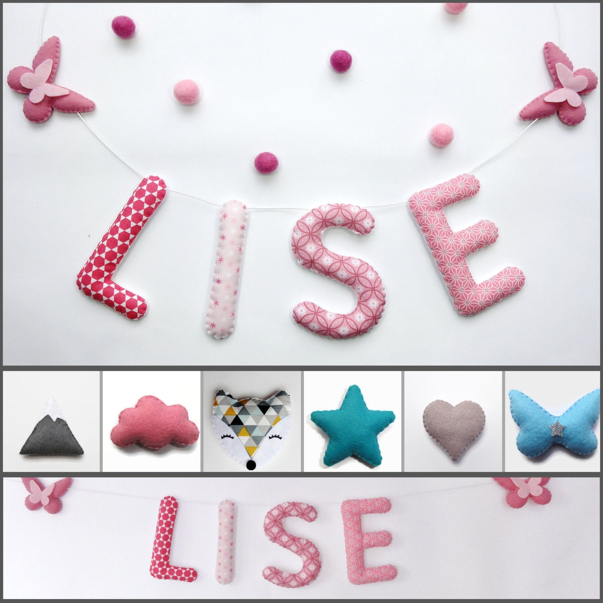 Guirlande Prénom Bébé avec Lettres Tissus Pour Chambre d'enfant, Cadeau Personnalisé