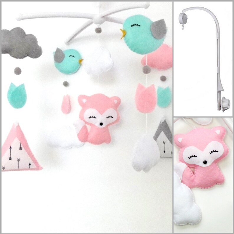 Mobile Baby Fox Teepee Cloud For Personalized Birth Gift Girl Or Boy Mobile Musical Bebe Toys Games Toys Vadel Com