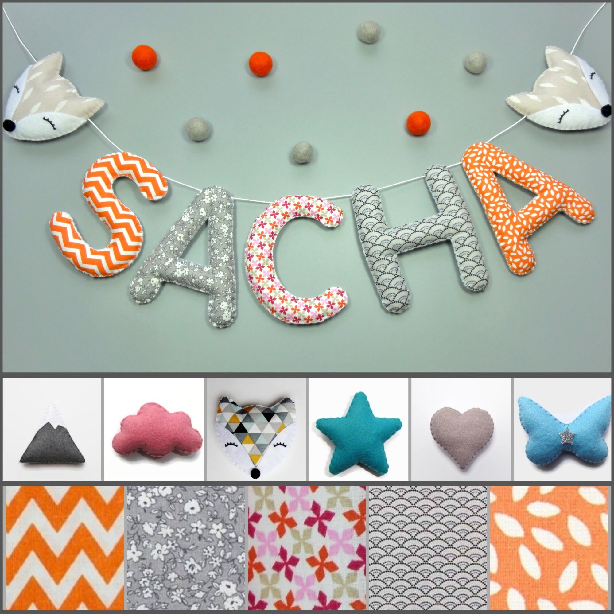 Guirlande Prénom Décoration Chambre Enfant avec Lettres Tissus Pour Cadeau Naissance Personnalisé Bé