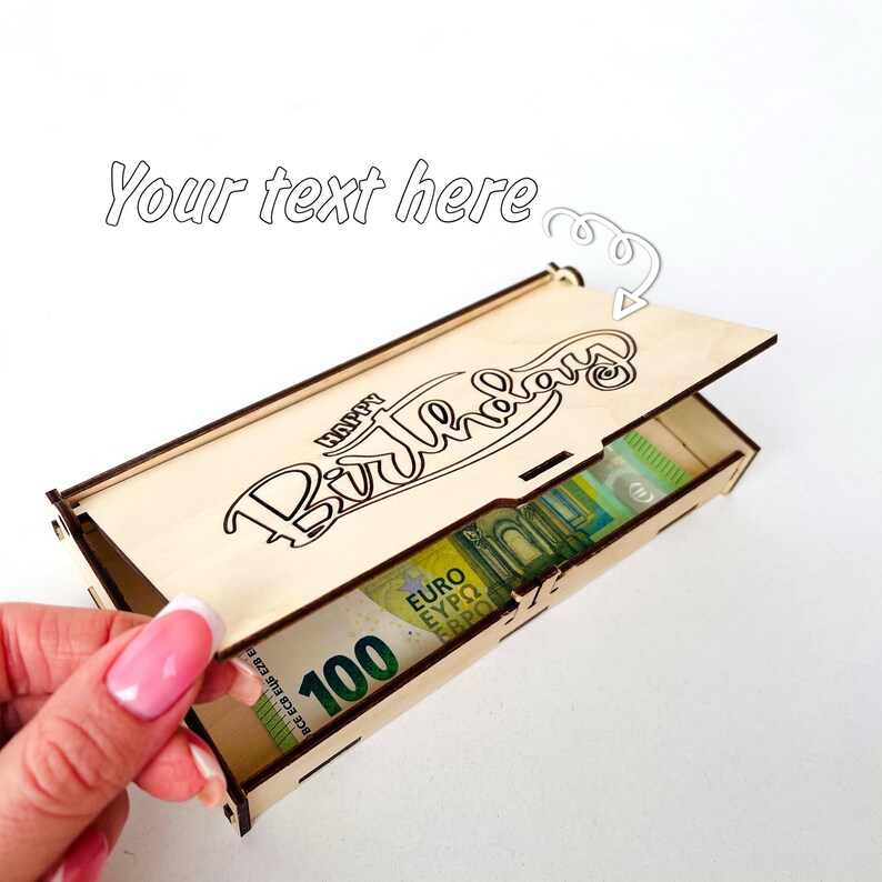 Personalised Wooden Money Gift Box. Gift Box for Cash. Money Gift