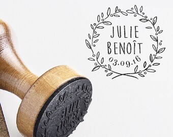 Tampon Mariage Personnalisé Couronne d'Olivier pour un Mariage Champêtre