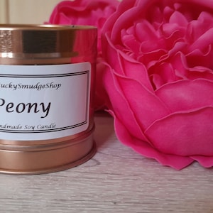 Peony Scented Candle Tin Container Soy Wax perfect Gift And Treat For Yourself