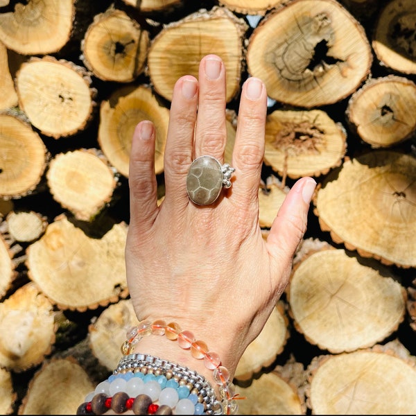 Petoskey stone bubble ring