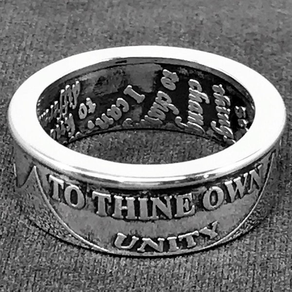 Sobriety Coin Ring - Made from a Half-Ounce 999 pure Silver Recovery Coin - To Thine Own Self Be True - Serenity Prayer
