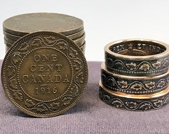 Canadian George V Large Cent Coin Ring - Random years, 1911 to 1920 - Choice of Finishes and widths - Includes Clear-Gloss Powder Coating