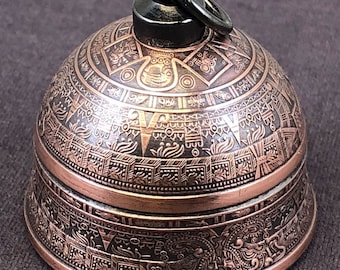 Campana coleccionable de motocicleta de cobre con calendario azteca: hecha con dos rondas de cobre de 1 onza