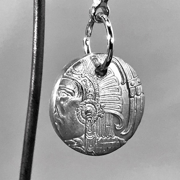 Light Duty Zipper Pull/Charm Made From the Center of an Aztec 999 Silver Calendar Art Coin