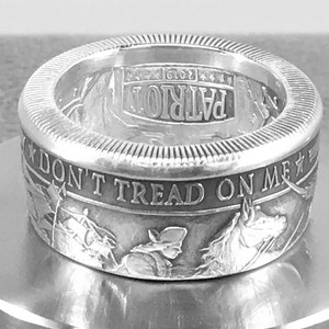 Don't Tread On Me Silver Coin Ring: American Revolution Patriot
