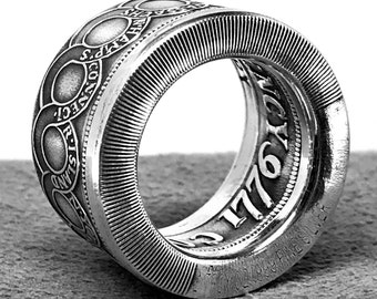 Coin Ring Made from a 1 OZ 99.9% Pure Silver Copy of the 1776 Continental Dollar