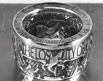 Greek GOD Poseidon, Ocean Emperor and Ruler of the Lost City of Atlantis - Pure Silver Statement Coin Ring
