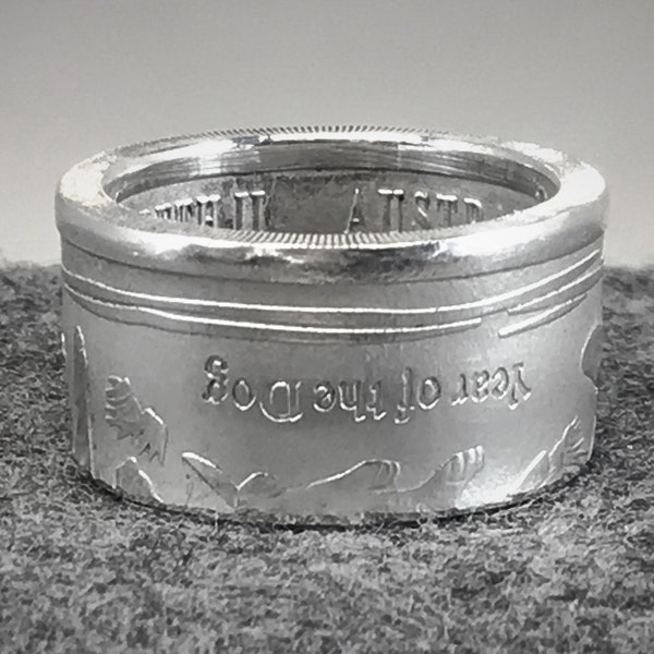 2018 Australia 50 Cents 99.99% Pure Silver 1/2 OZ. "Year Of Dog" Lunar II Coin Ring - Semi-Polished Frosted Finish