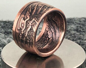 Pure Copper Coin Ring w/Powder Coating - World of Dragons Series - Egyptian Dragon - Coins are for Reference Only, and are not Included.