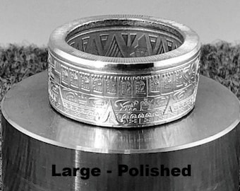 Anillo de plata 999 con moneda del calendario azteca: tamaño personalizado, diseño artístico