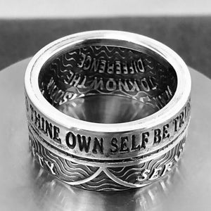 Anillo de Sobriedad: Medallón de Plata Fina .999, Oración de Serenidad, "Sé Fiel a Ti Mismo"