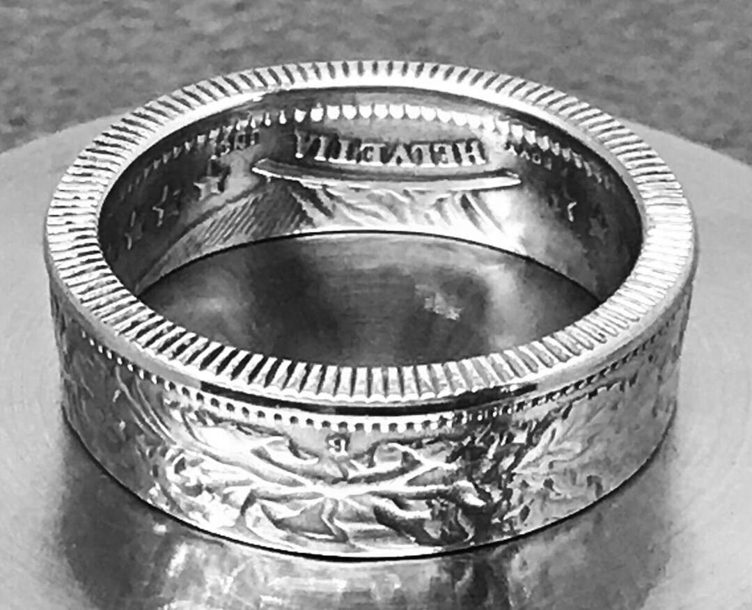 1908 Swiss 2 Francs Silver Coin Ring - Switzerland Helvetia 1908 Swiss 2 Francs Silver Coin Ring - Switzerland Helvetia