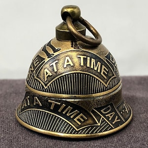 Easy Does It - One Day at a Time.  Gremlin, or Angel Bell. AKA a Guardian Bell- Made With a Pair of Sobriety Tokens
