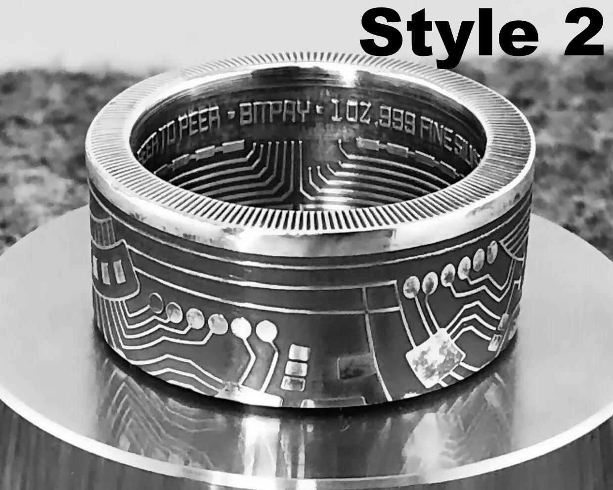 Pure Silver Bitcoin Ring: Commemorative Coin, Tech Gift