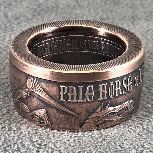 Pale Horse of Death - Four Horsemen of the Apocalypse - Larger Copper Statement Coin Ring Sealed with a High Gloss Powder Coating