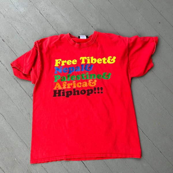 Vintage Red Power TShirt Free Nepal Tibet Palestine Africa Hip Hop Hiphop Large